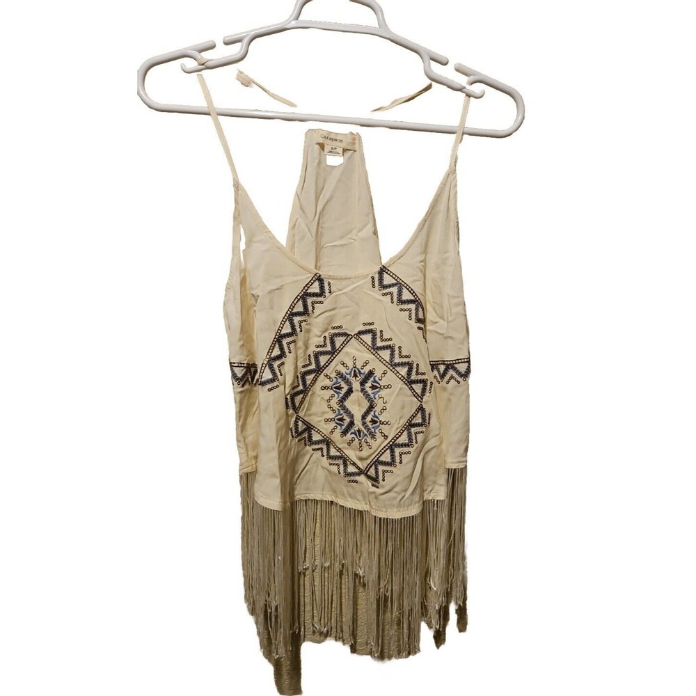 Carapace Top Womens Size S Small Spaghetti Strap Embroidered Aztec Design Cream